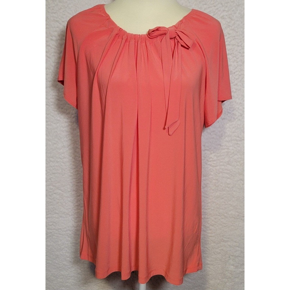 Liz McCoy Woman Top Shirt Size 1X Short Sleeve Orange NEW NWT Bow Tie 1653